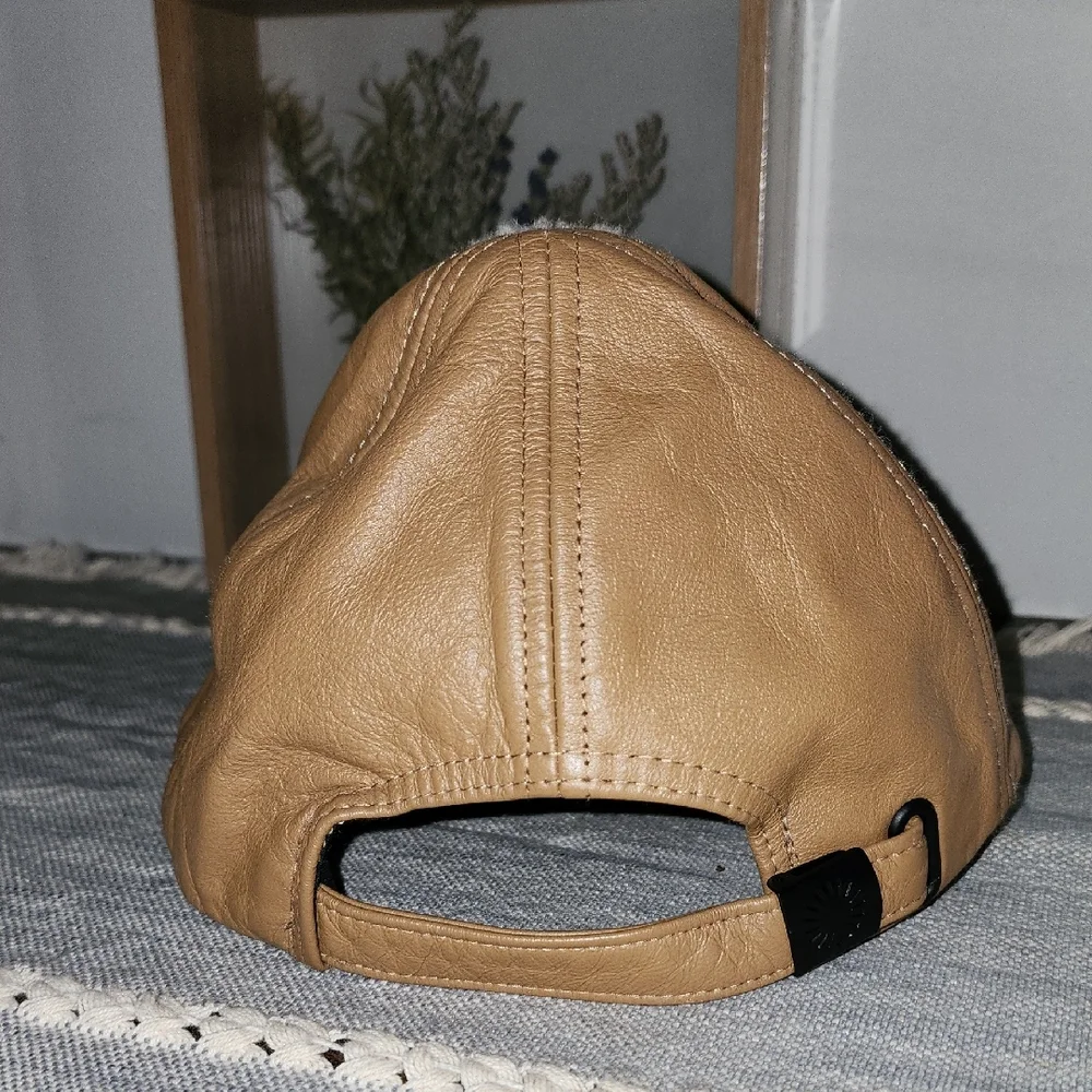 UGG Australia UnisexGenuine Cream Shearling Smooth Tan Leather Baseball Cap - Picture 5 of 15